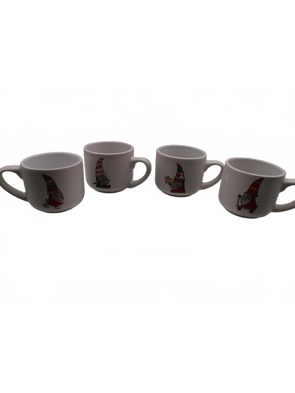Holiday Gnome Ceramic Coffee Mugs Set of 4 Festive Winter Red Gray White